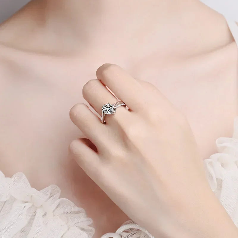 Women Engagement 18K White Gold Lady Wedding Band 1CT Moissanite Diamond Girl Birthday Gift PT950 Platinum Valentine's Day Rings