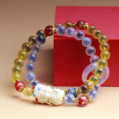 Glass Sugar Heart Agate Double Loop Bracelet