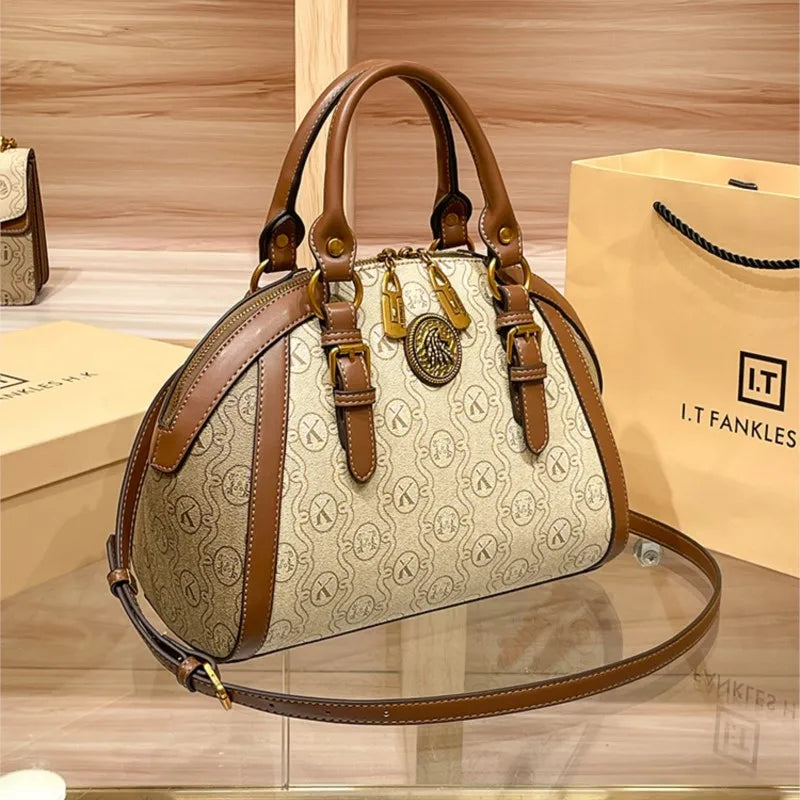 High-end leather shoulder bag designer retro crossbody bag