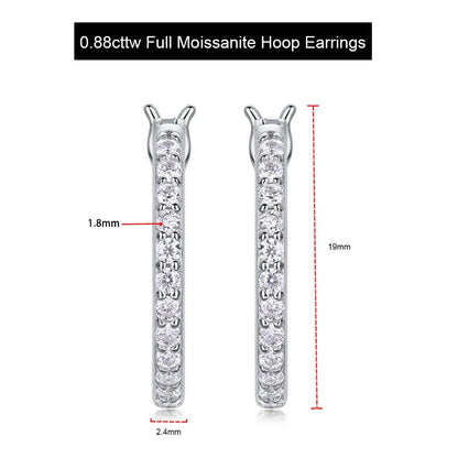 0.88cttw Full Moissanite Hoop Earrings