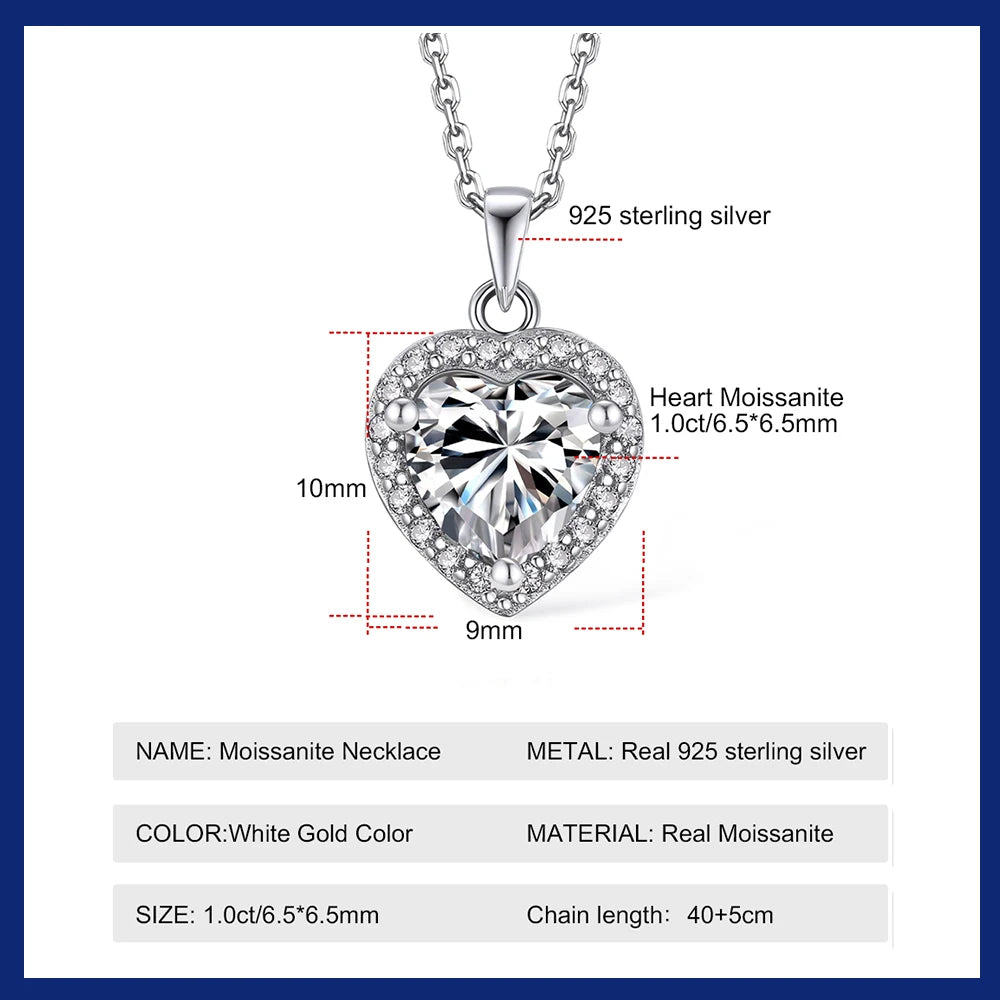 Moissanite Necklace for Women Dainty 18k Gold Plated 925 Sterling Silver 1CT Heart Cut  Neck Chain Pendant with GRA Certificate