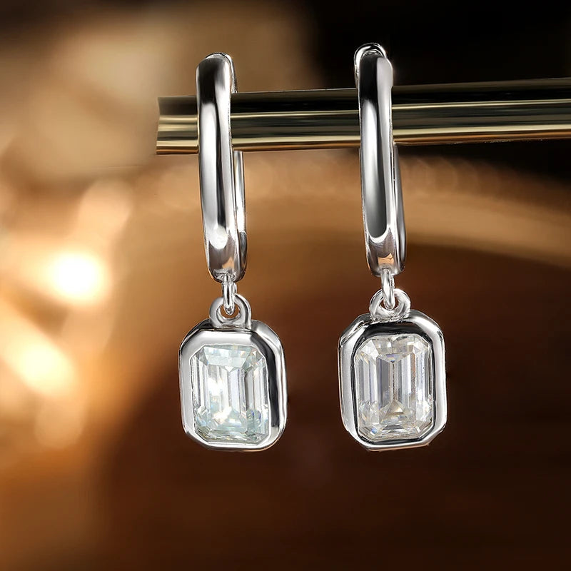 Emerald Cut Moissanite Drop Earrings | D VVS1 S925 Silver