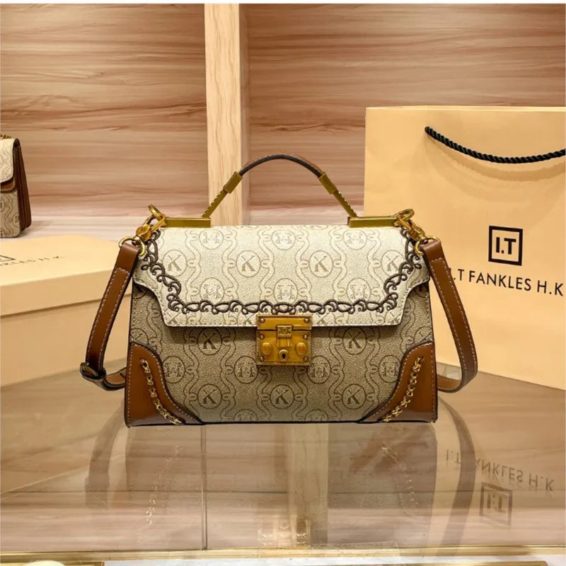 High-end leather shoulder bag designer retro crossbody bag