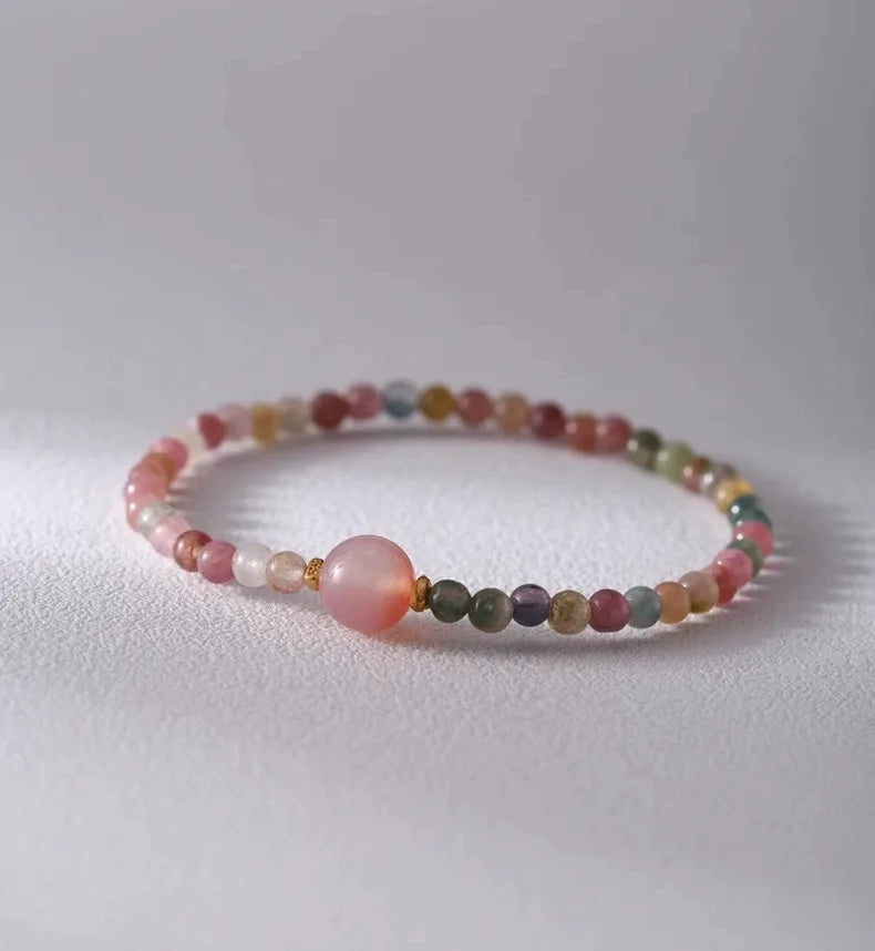 Colorful Beads Tourmaline Agate Beaded Women Bracelet