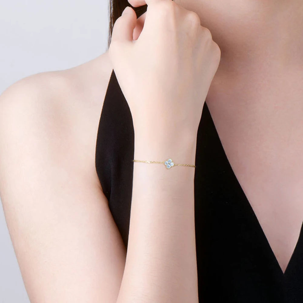 New 3mm Moissanite Bracelet Real 925 Sterling Silver Flower Clover Chain Bracelets for Women 2025 Trend Fine Jewelry