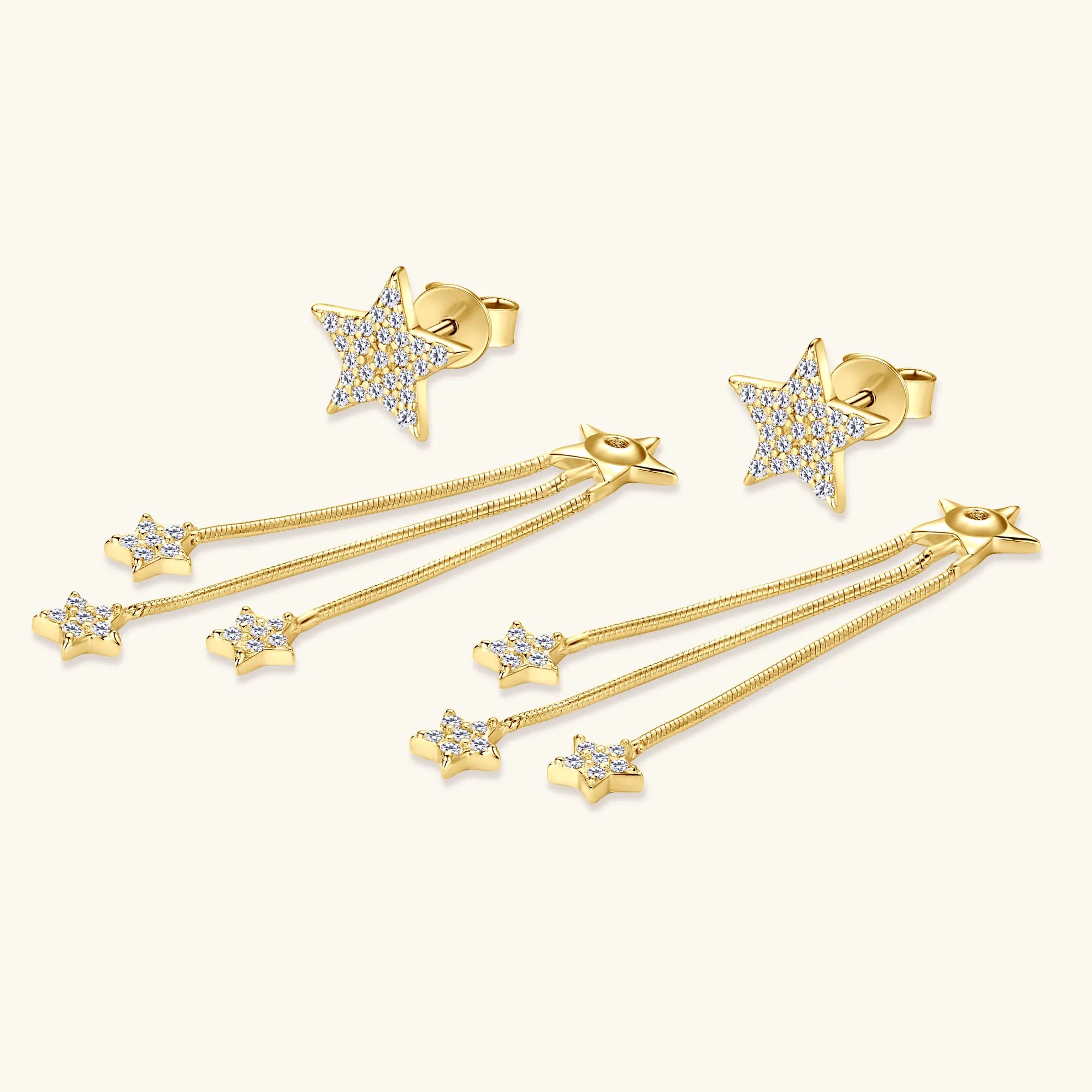 Dangle Earrings for Women Pure 925 Sterling Silver Dainty Star Tassel Drop Earrings Plated 14k Jewelry 0.58cttw Full Moissanite