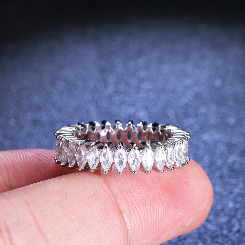 Moissanite Ring S925 Silver Marquise Cut 3 Carat Women Engagement Jewelry Prong Setting Wedding Bands