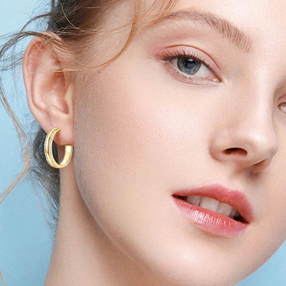 Luxury Moissanite Earrings Open C Shape Diamond Huggie Earrings 18K Gold Plated 925 Sterling Silver Hoop Earring for Women Gifts