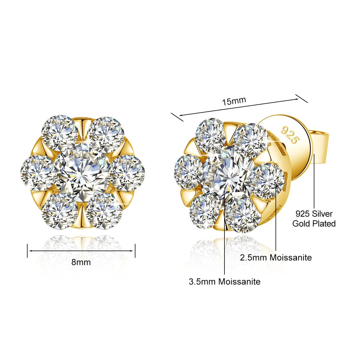 Yellow Gold Flower Moissanite Earrings Trending Jewelry