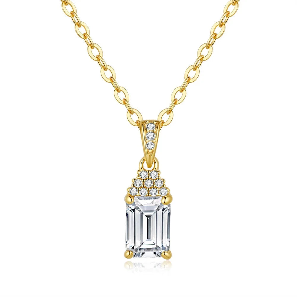 Rectangular Emerald Cut Pendant Women's 14K Gold Fully Inlaid 1ct Diamond Moissanite Necklace Wedding Fine Jewelry