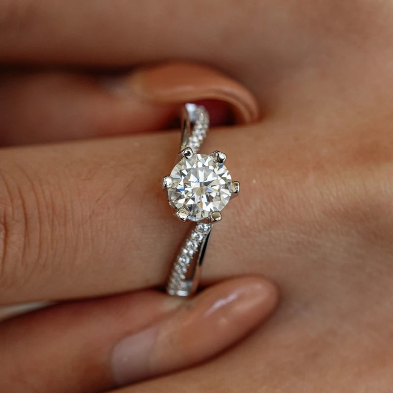 Lover Valentine's Day 18K White Gold Birthday Gift Rings 1CT Moissanite Diamond Women Wedding Band PT950 Platinum Party Jewelry