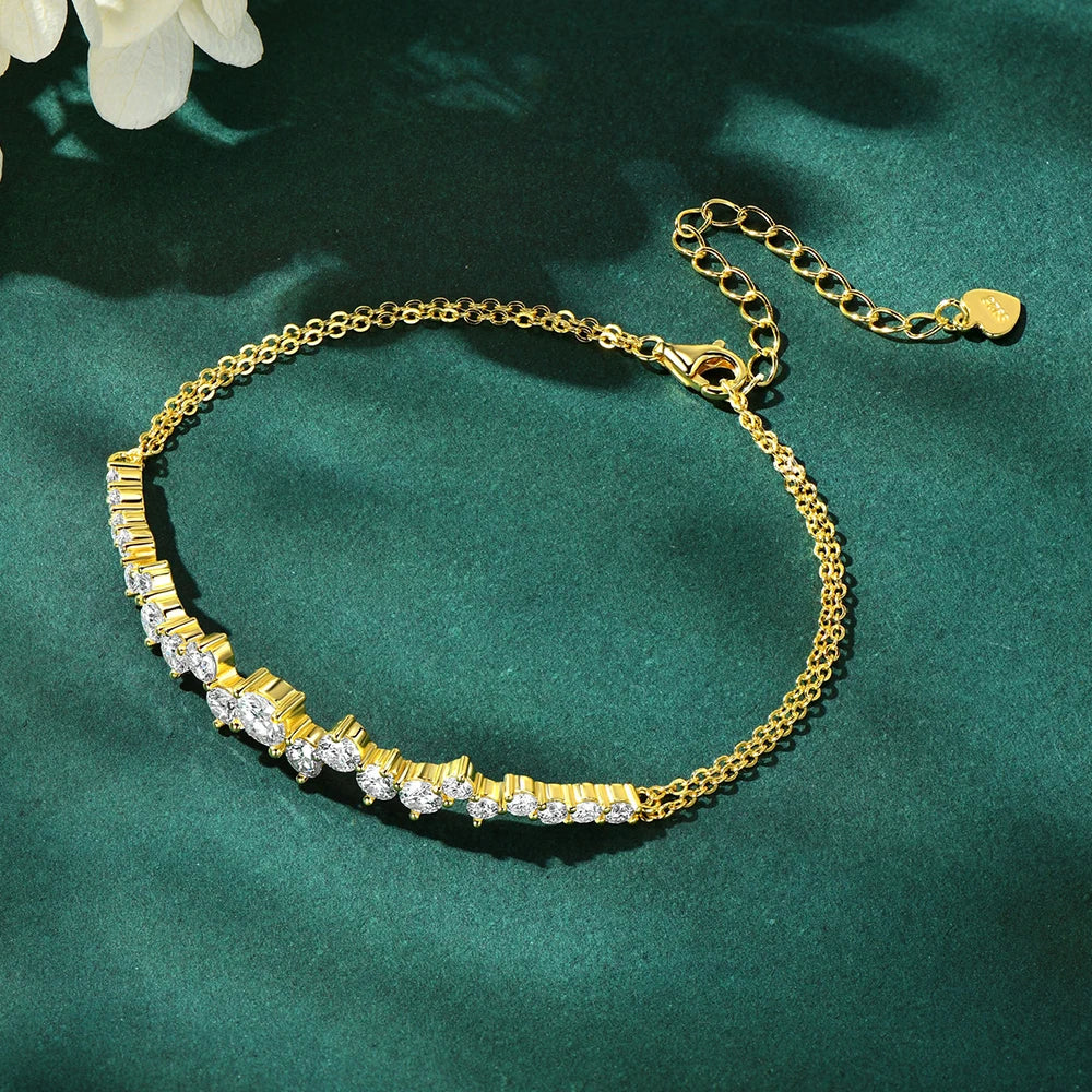 All Moissanite Bracelet D VVS1 for Women 925 Silver Certified Double Chain Bracelets Plated 18k Dainty Jewelry Gift