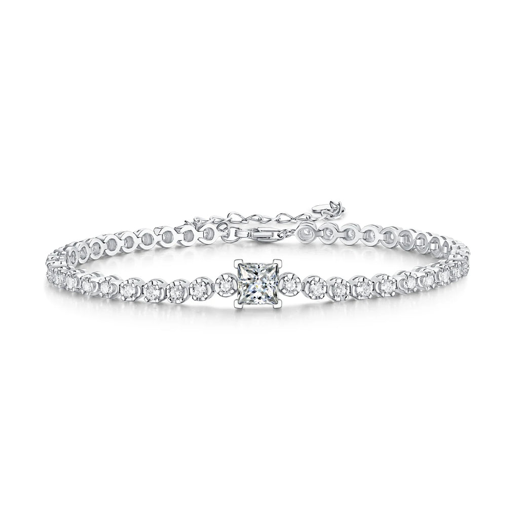 Real Moissanite Tennis Bracelet for Women 925 Sterling Silver Princess Cut Diamond Bracelets Wedding Fine Jewelry GRA