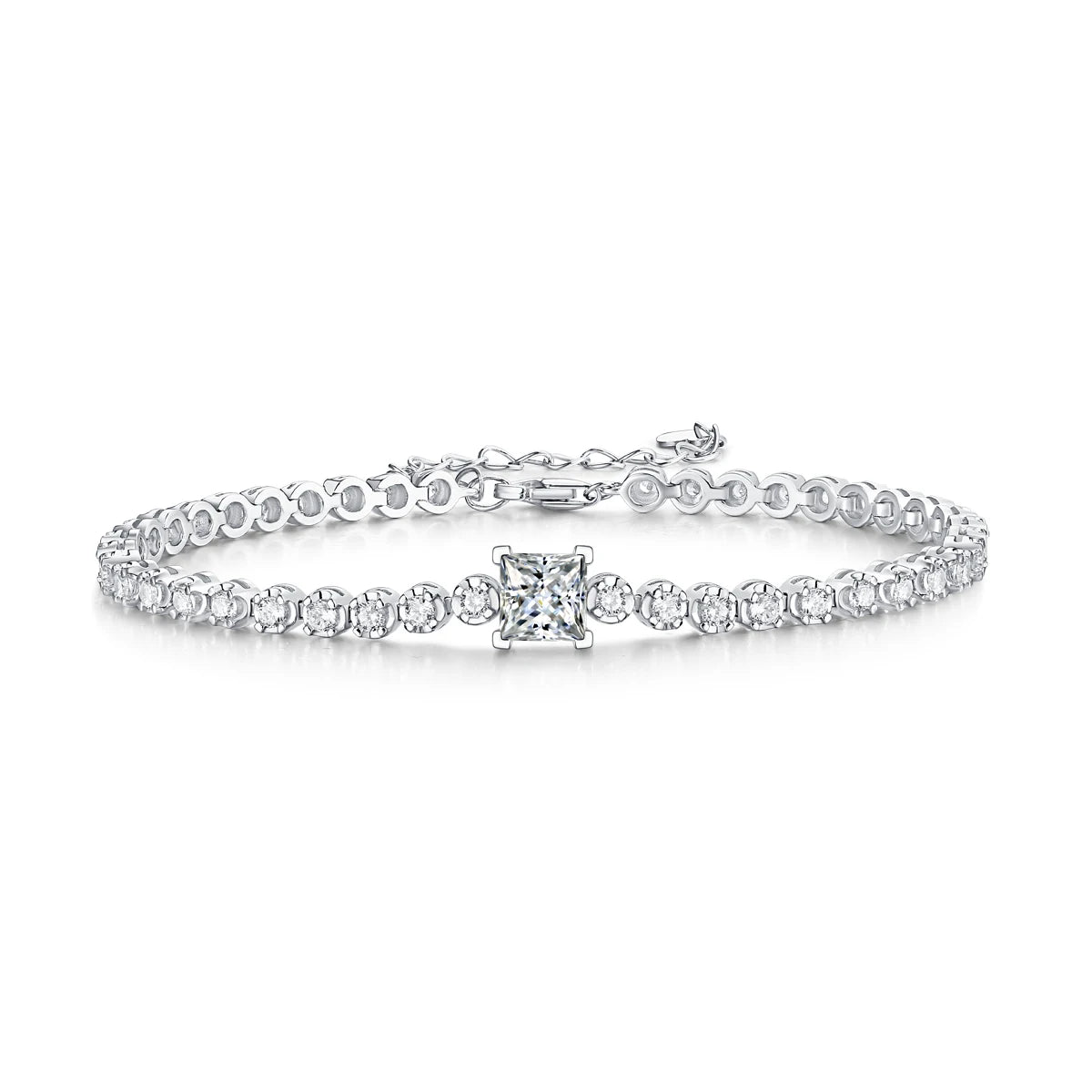 Real Moissanite Tennis Bracelet for Women 925 Sterling Silver Princess Cut Diamond Bracelets Wedding Fine Jewelry GRA