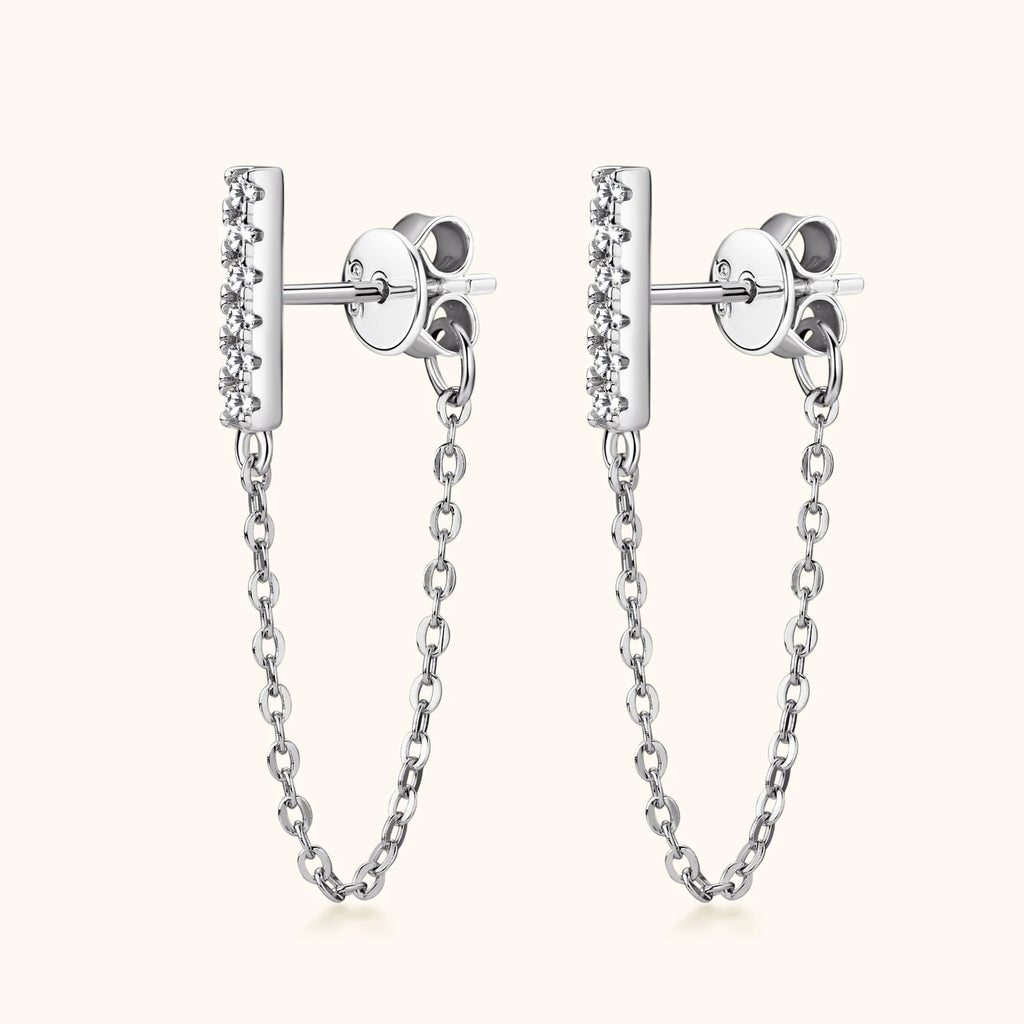 Original 925 Sterling Silver Long Chain Stud Earrings 1.4mm Full Moissanite Diamond Earring for Women Trending Jewelry Gift