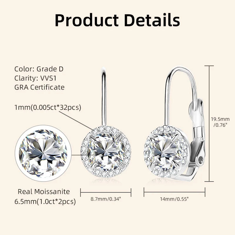1ct Moissanite Earring 925 Sterling Silver Hoop Earrings