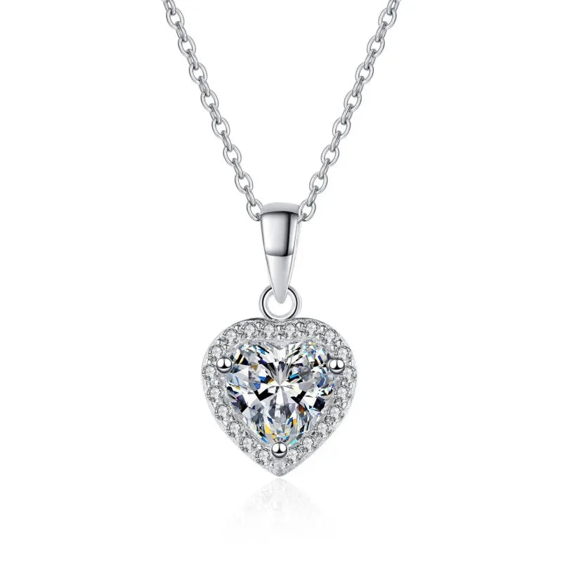 Engagement 18K White Gold Necklaces Women Wedding Fine Jewelry Girl Heart Pendant Moissanite Diamond 1ct Birthday Gift Daughter