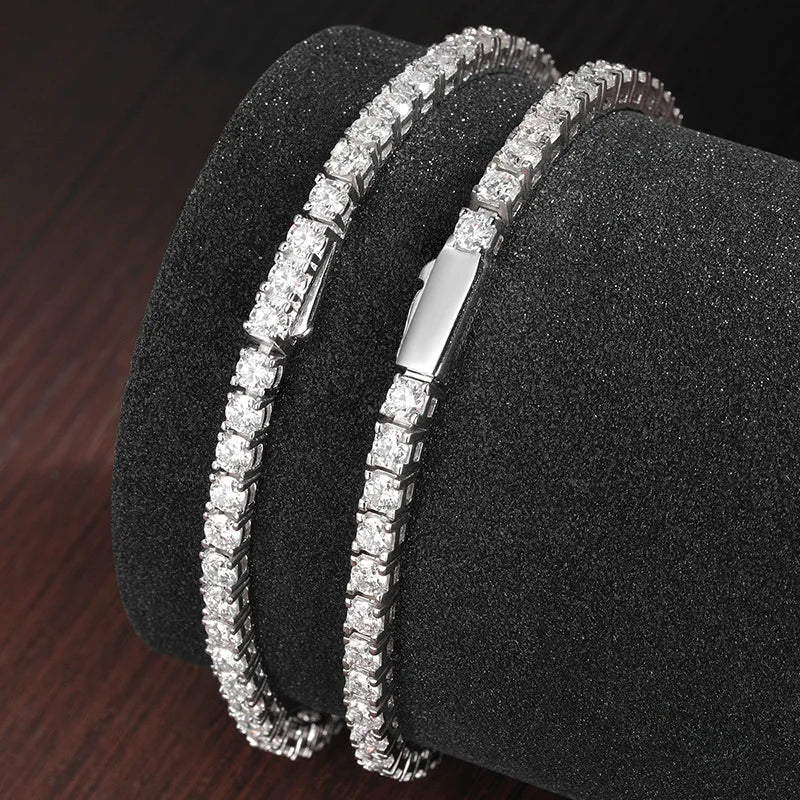 KNOBSPIN D VVS1 Moissanite Tennis Bracelet Original s925 Sterling Silver Plated 18k White Gold with GRA Bracelets for Women Man