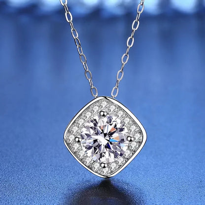 1ct Moissanite Square Pendant Necklaces