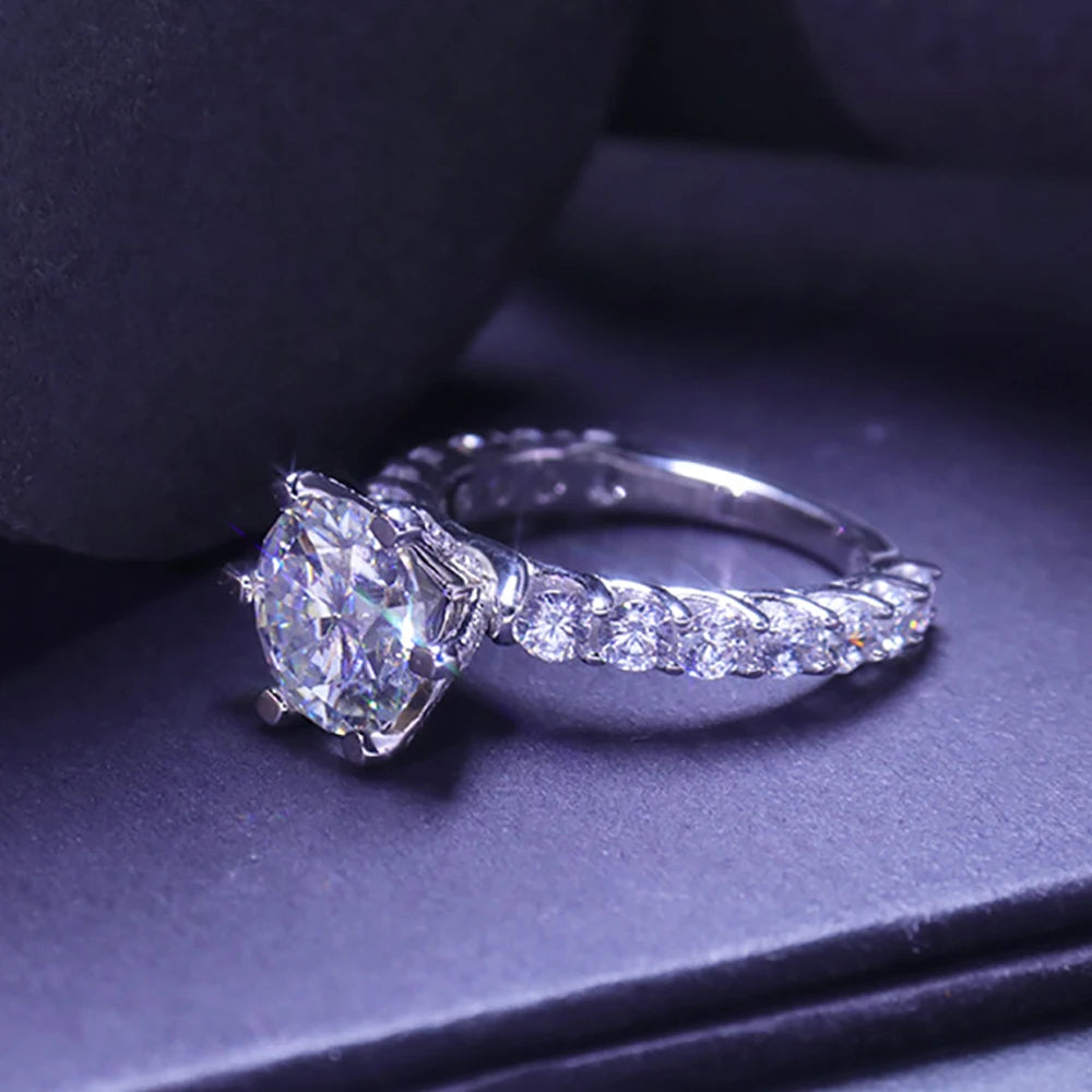 Moissanite Rings for Women 100% S925 Sterling Silver Plated 18K 3ct Classic Six Claw D Color