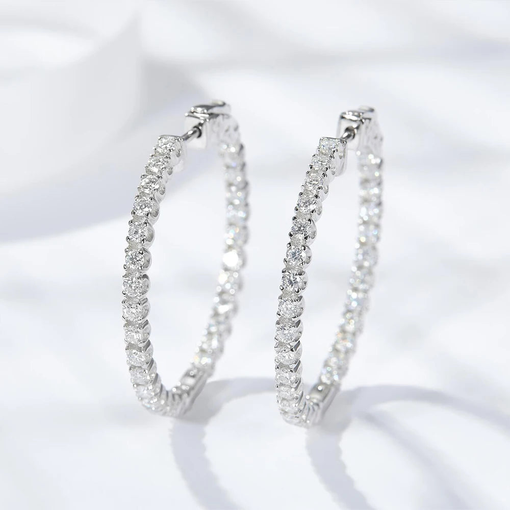 D Color Full Moissanite Hoop Earrings 925 Sterling Sliver Plated with White Gold 2mm Lab Diamond Earring for Women