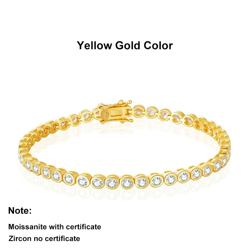 Moissanite Tennis Bracelet 2mm S925 Sterling Silver with Gold Plated Bracelets for Women Luxury Jewelry Chains