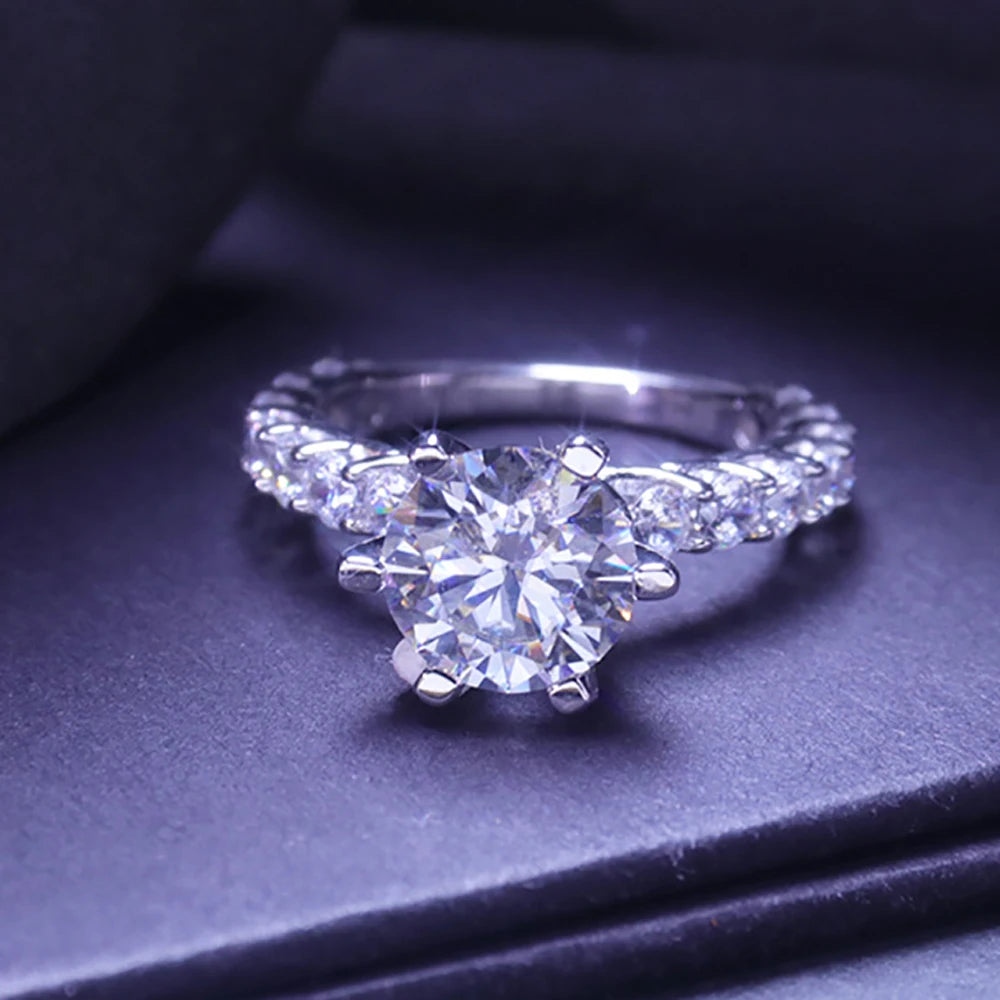 Moissanite Rings for Women 100% S925 Sterling Silver Plated 18K 3ct Classic Six Claw D Color