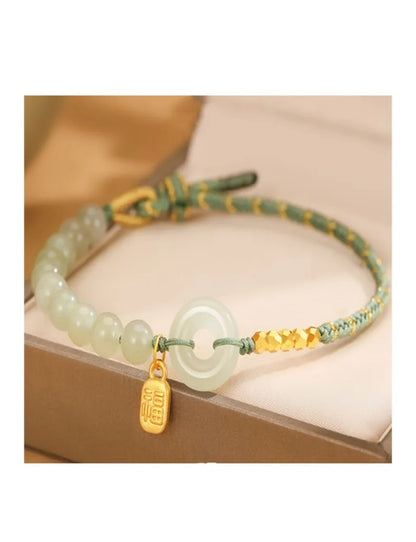 Lucky Buckle Braided Bracelets Natural Hetian Jade