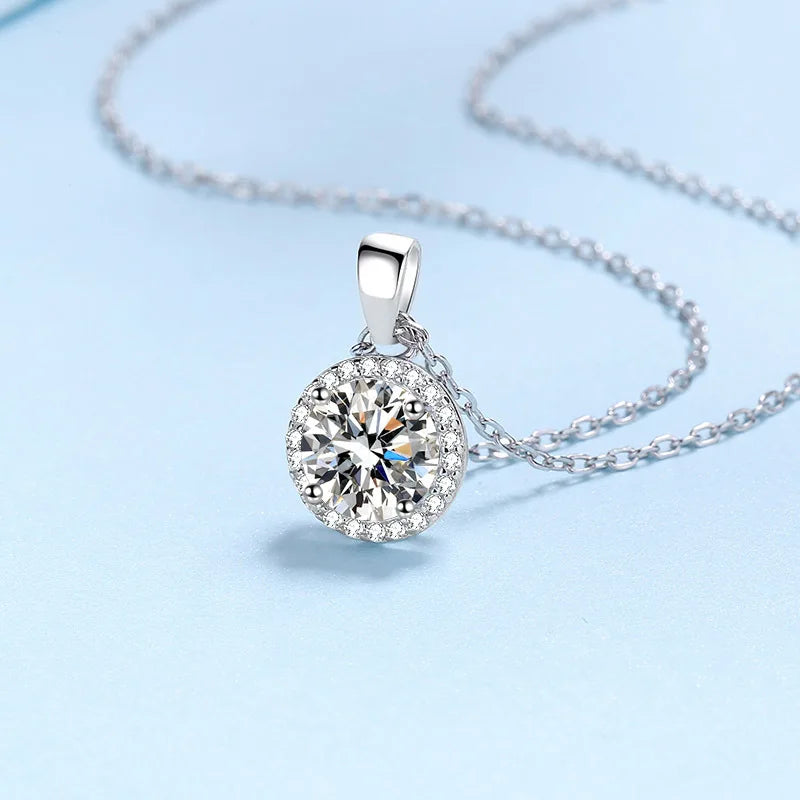 1CT Moissanite Diamond Gemstones Pendant Necklaces