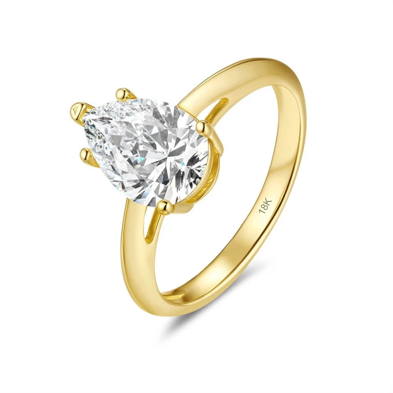 Women Engagement 18K Gold Wedding Band 2CT Pear Moissanite Diamond Wife Valentine's Day Rings Girl Friend Birthday Gift Jewelry