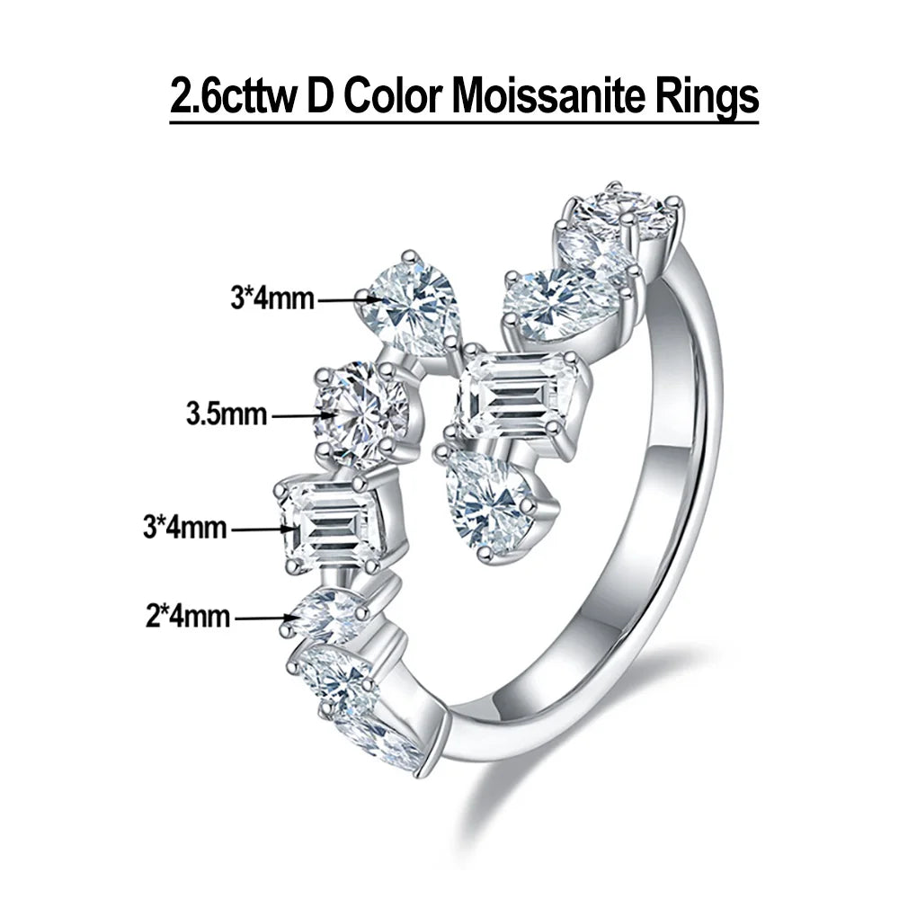 2.6cttw Special Shape Cut D Color Moissanite Rings for Women S925 Sterling Silver Plated 18K