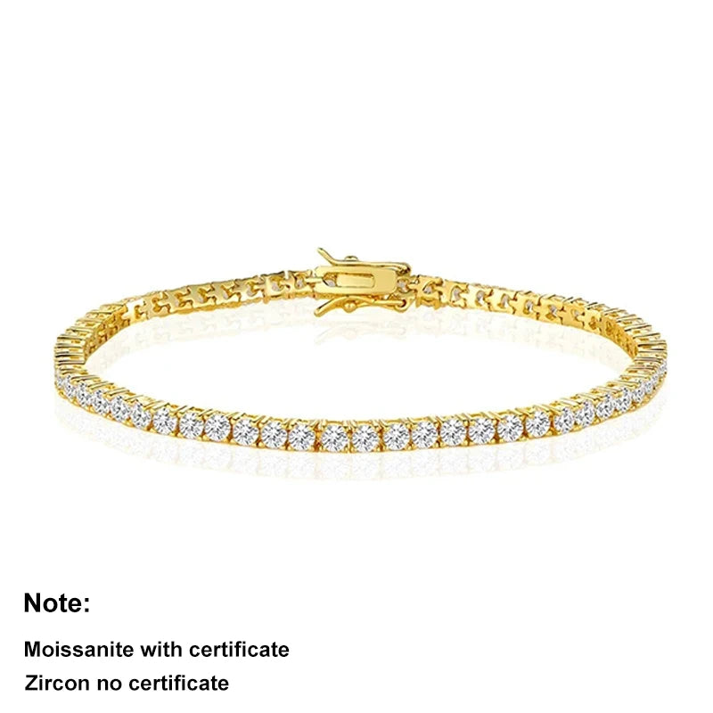 Moissanite Tennis Bracelet 3/4/5mm S925 Sterling Silver with 18k Gold Plated Bracelets for Women Man with Certification