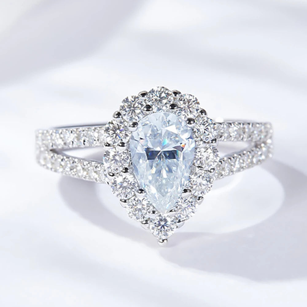 1ct Pear Cut D Color Moissanite Rings for Women Man Anniversary Gift S925 Sterling Silver Plated 18K