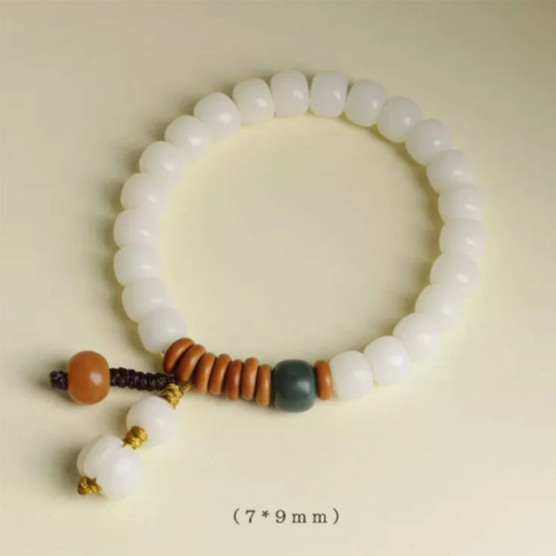 Natural White Jade Bodhi Root Bracelet