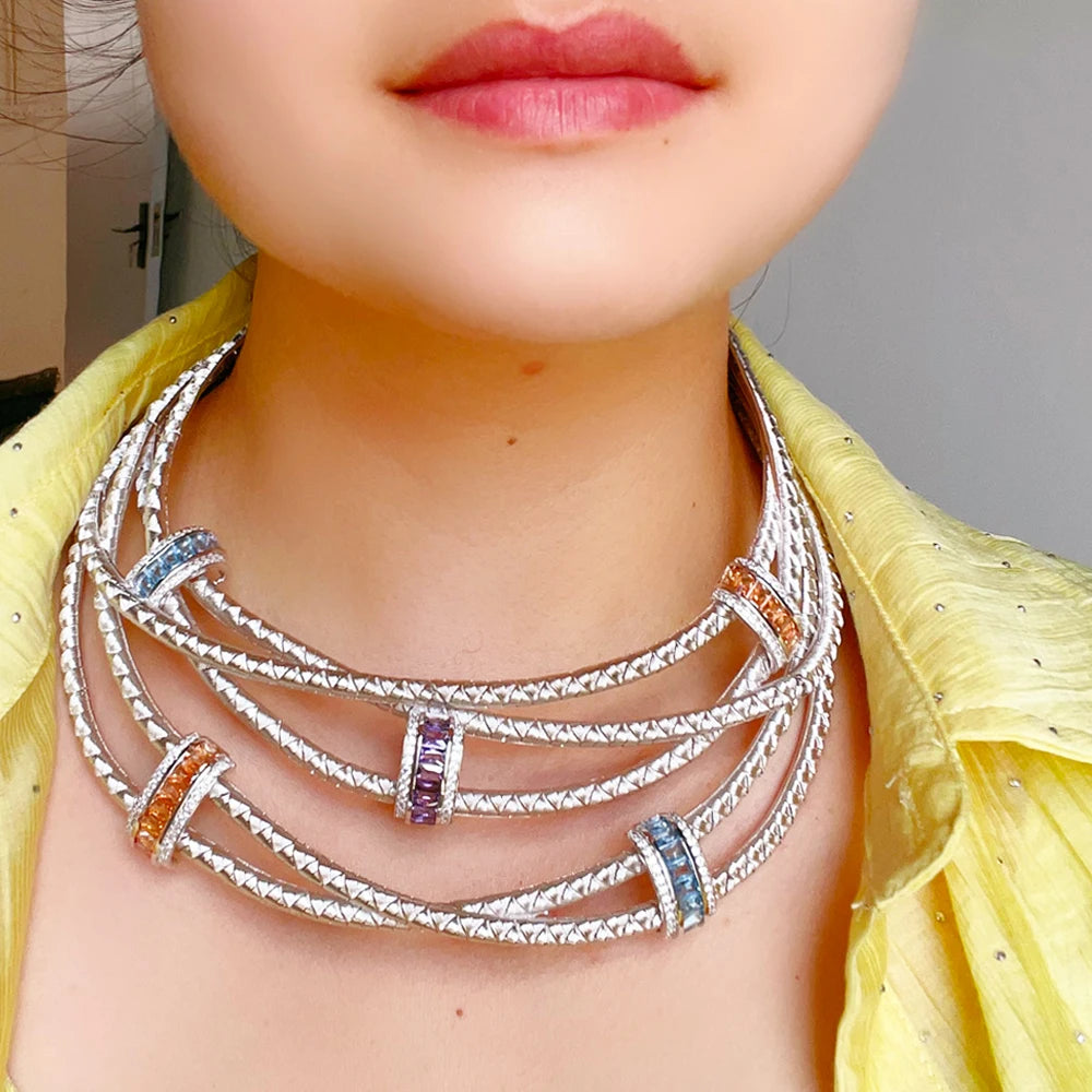 Exquisite Multicolor Crossover Statement Jewelry Sets for Brides