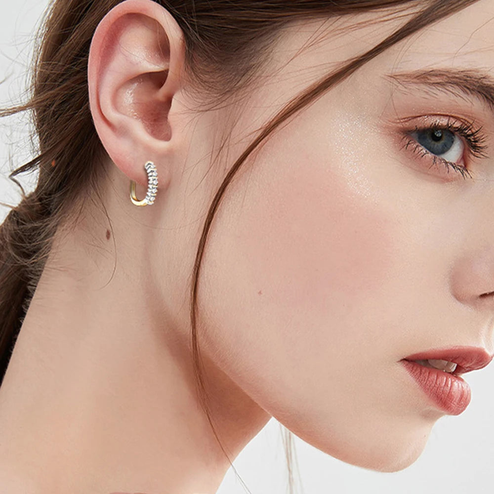 Earrings for Women Double Color 925 Sterling Silver Hoop Earring 2.5mm Moissanite Sparkling Lab Diamond Ear Buckle Fine Jewelry