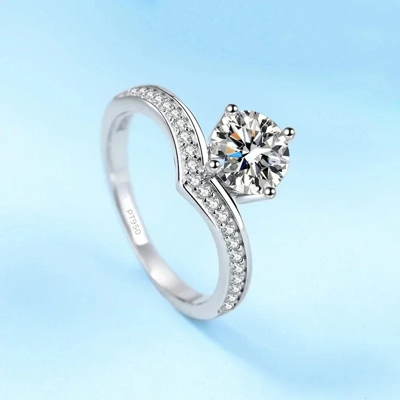 WOMEN Valentine's Day PT950 Platinum Wedding Band Moissanite Diamond VVS1 D Color 0.5/1/2CT Engagement Rings Girl Birthday Gift