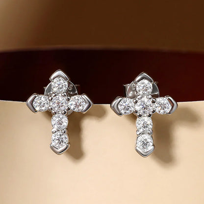 Full Moissanite Cross Earring