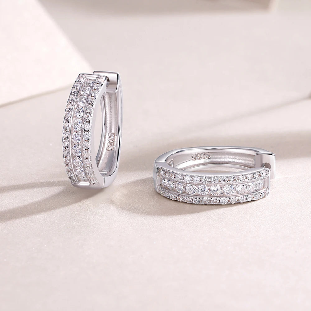 Full Moissanite Earrings for Women 18K Real Gold Plated 925 Sterling Silver Huggie Hoop Ear Piercing Earrings for Her