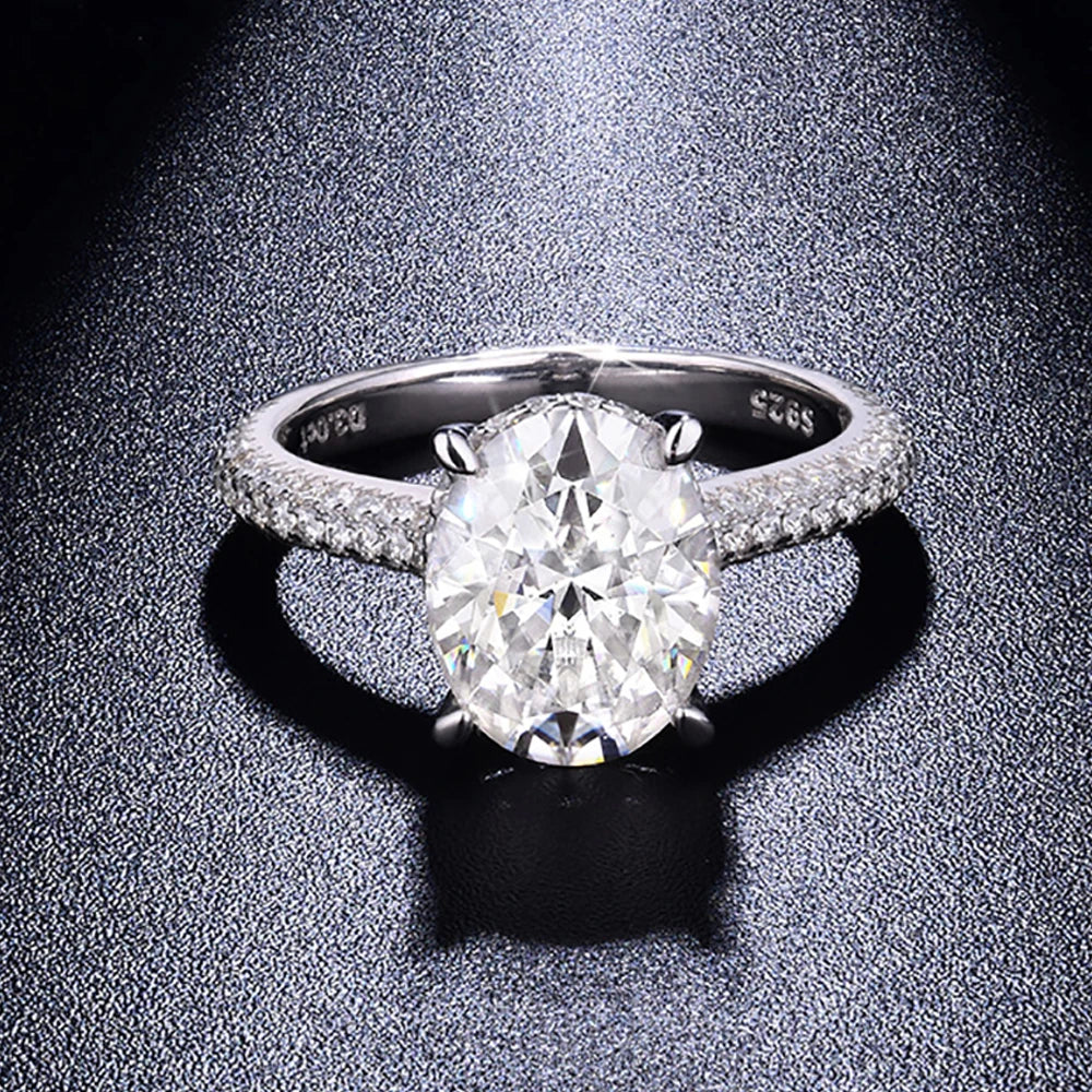 3ct Oval Cut D Color VVS1 Moissanite Rings For Women 100% S925 Sterling Silver Plated 18K