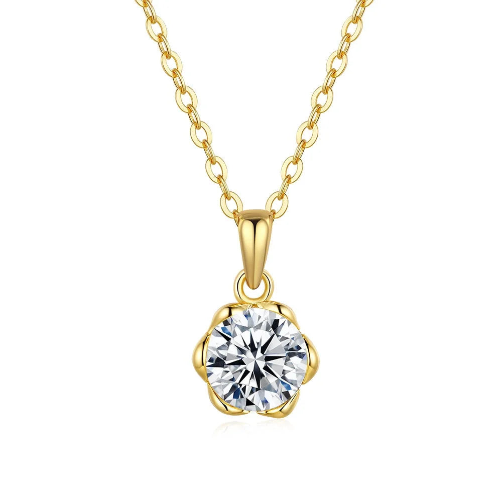 Luxury Lotus Pendant Clavicle Chain Women's 14K Gold 1ct D Color Diamond Moissanite Necklace Wedding Fine Jewelry Gift