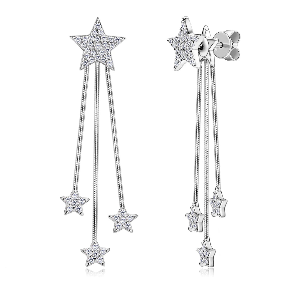 Dangle Earrings for Women Pure 925 Sterling Silver Dainty Star Tassel Drop Earrings Plated 14k Jewelry 0.58cttw Full Moissanite