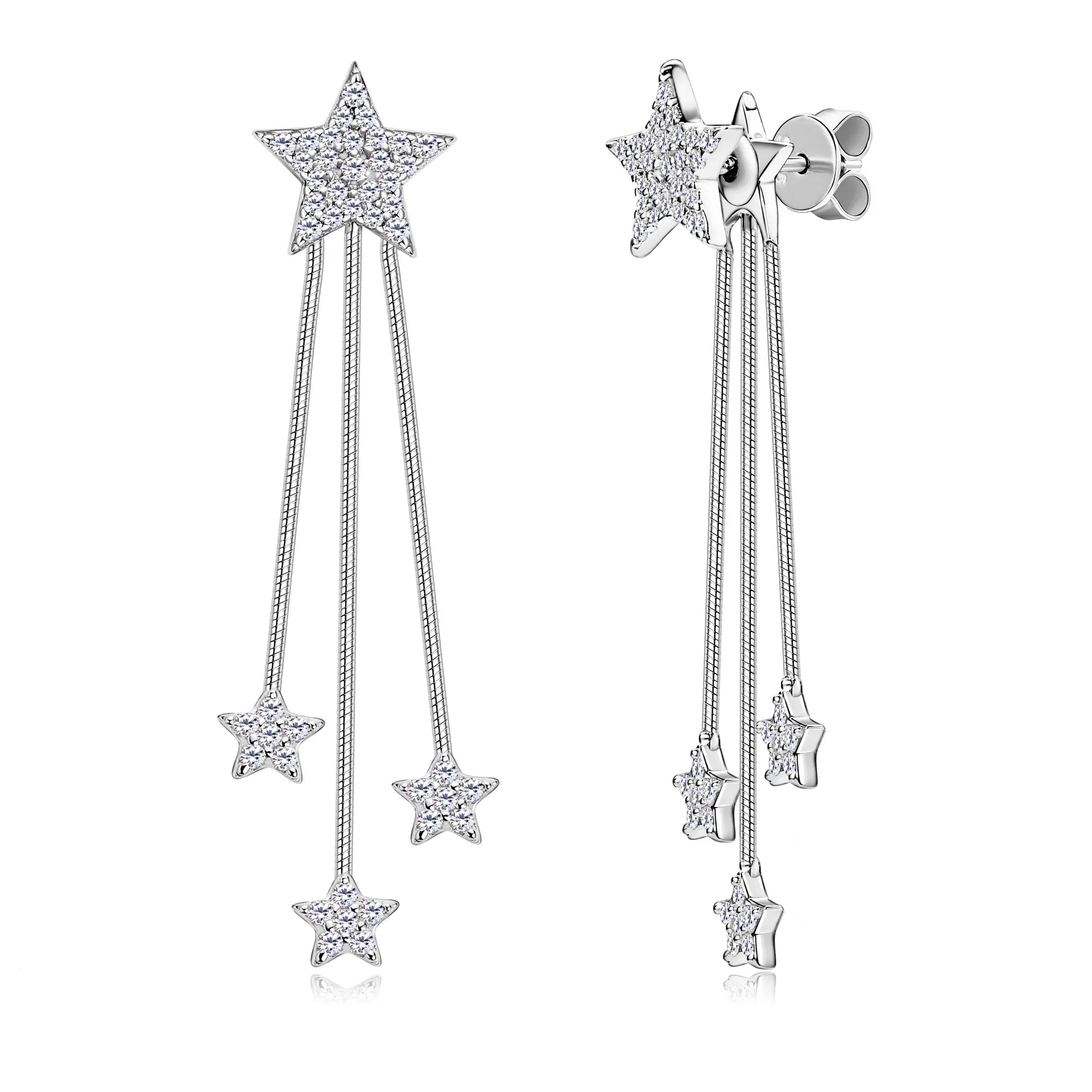 Dangle Earrings for Women Pure 925 Sterling Silver Dainty Star Tassel Drop Earrings Plated 14k Jewelry 0.58cttw Full Moissanite