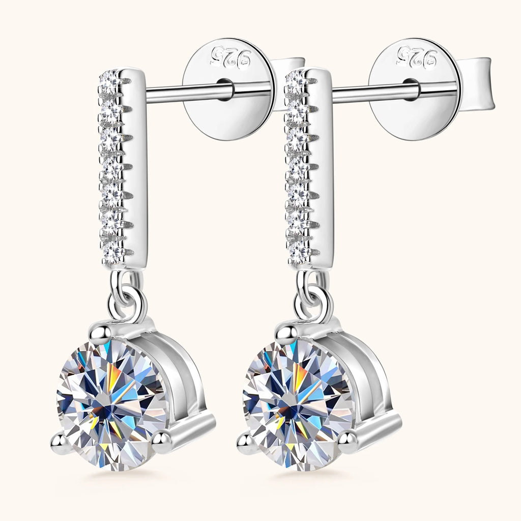 1CT Certified Moissanite Drop Earrings for Women Platinum Plating 925 Sterling Silver 3- Claw Diamond Ear Stud Wedding Jewelry