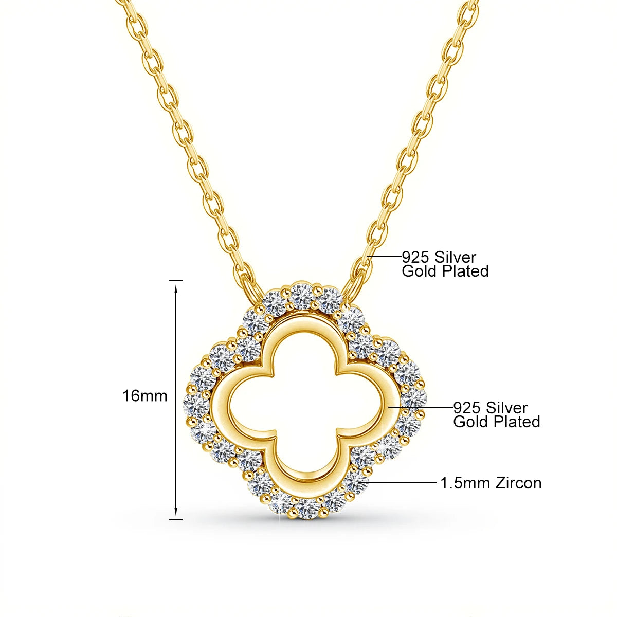 1.5mm D Color Moissanite Four Leaf Clover Pendant 925 Sterling Silver Necklace