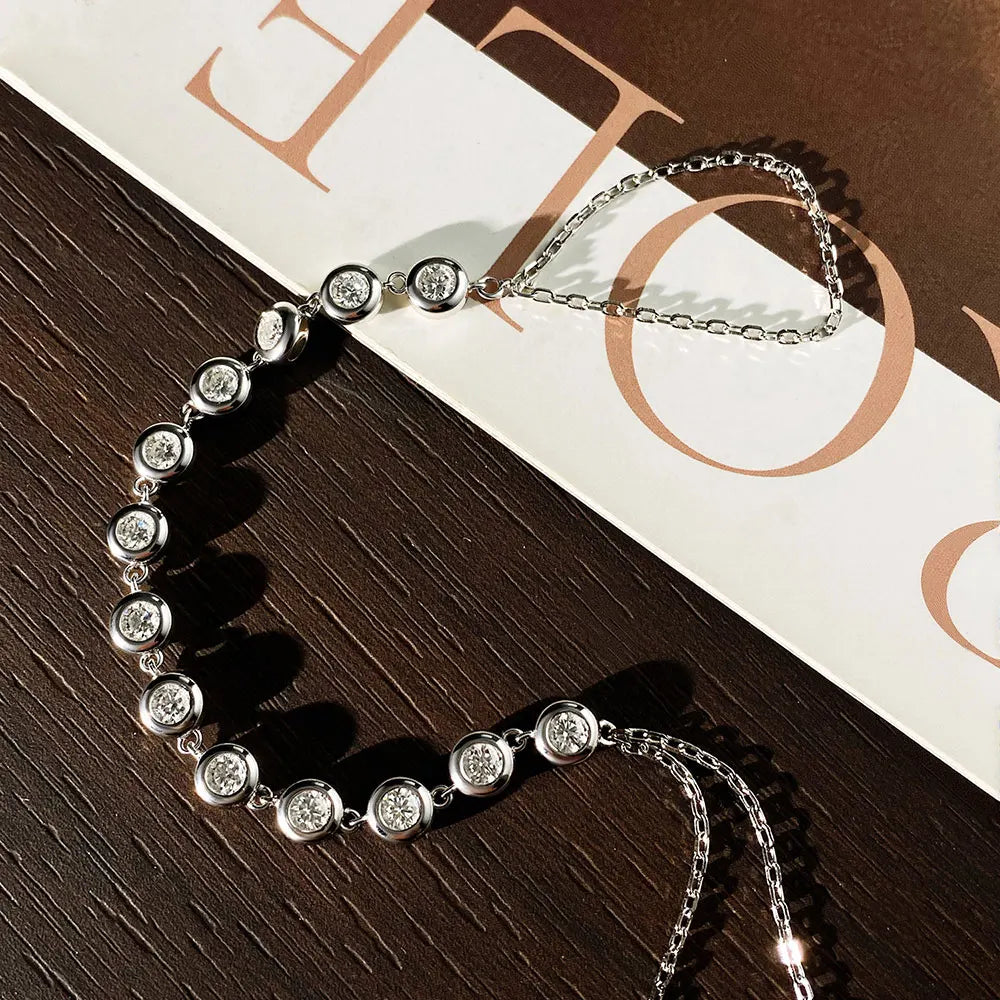 Moissanite Bracelets for Women Girls 15-20cm Adjustable Chain 925 Sterling Silver Plated 18k 3mm