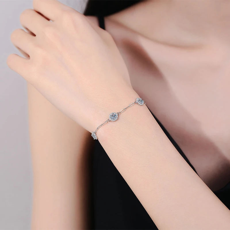 Round Moissanite Bracelets for Women 925 Sterling Silver with Gold Plated Lab Diamond Bracelet Fine Wedding Party Jewelry