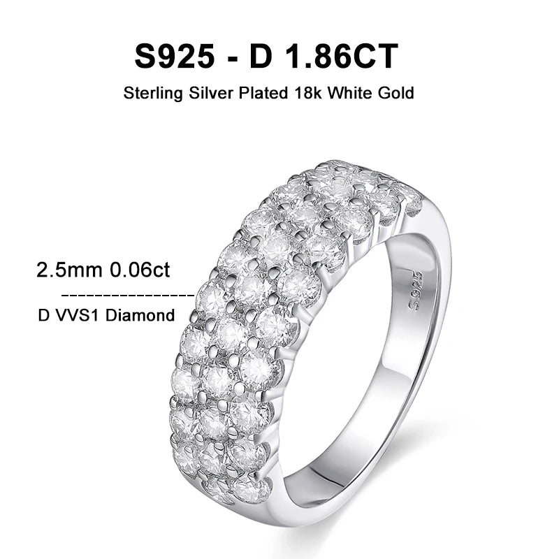 3-Row Moissanite Half Eternity Band - S925 Sterling Silver