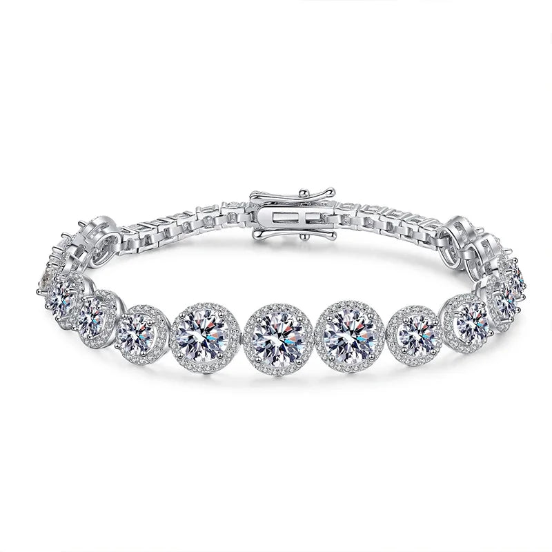 D Color Moissanite Tennis Bracelet 925 Sterling Silver with White Gold Plated Shiny Bracelets Chian for Women