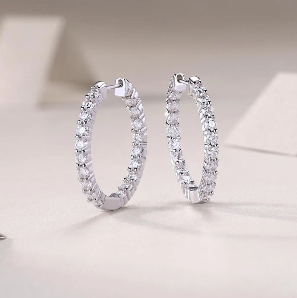 Hoops 925 Sterling Silver 2.5mm Moissanite Earrings for Women Engagement Wedding Valentine's Day Anniversary Gift Jewelry